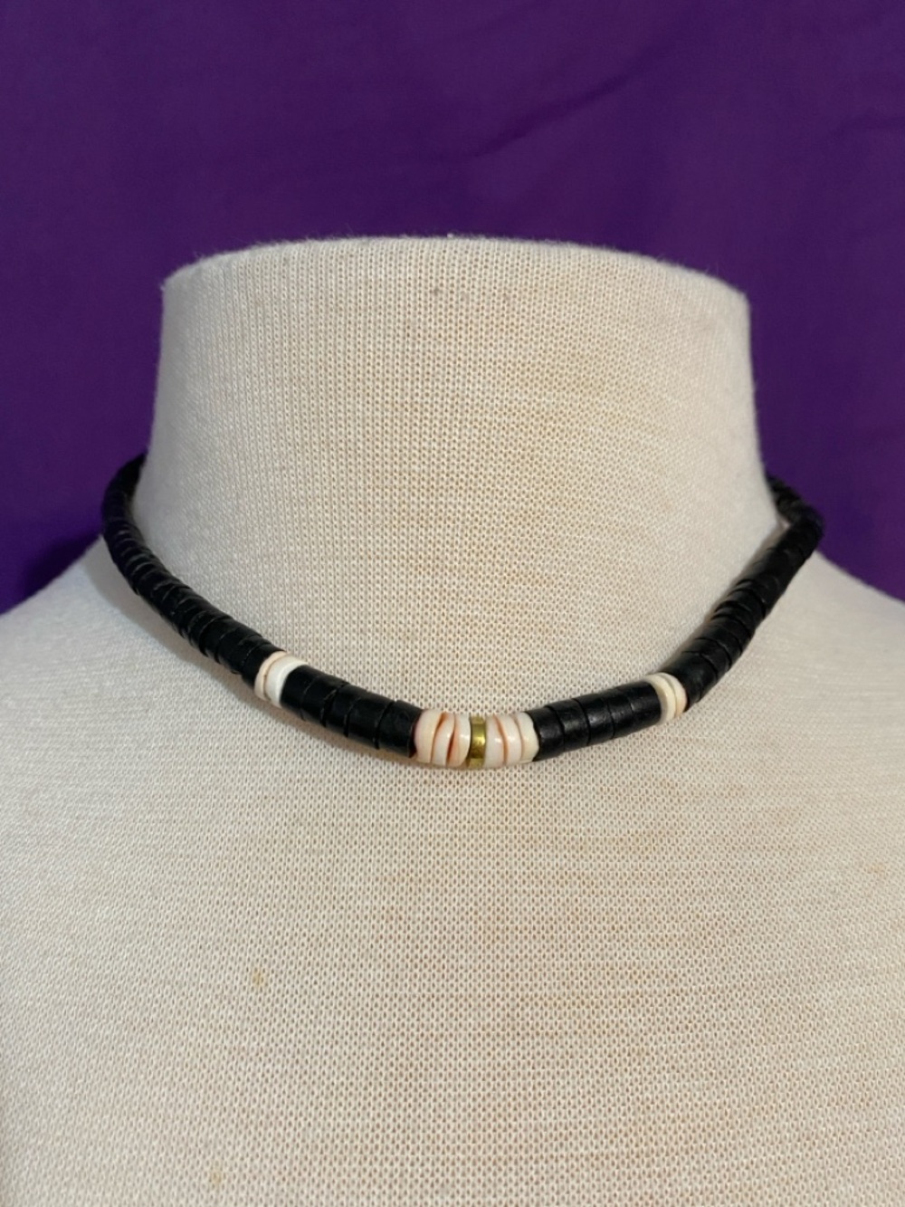 Vintage 1970s Black and Pink Heishi Choker Necklace